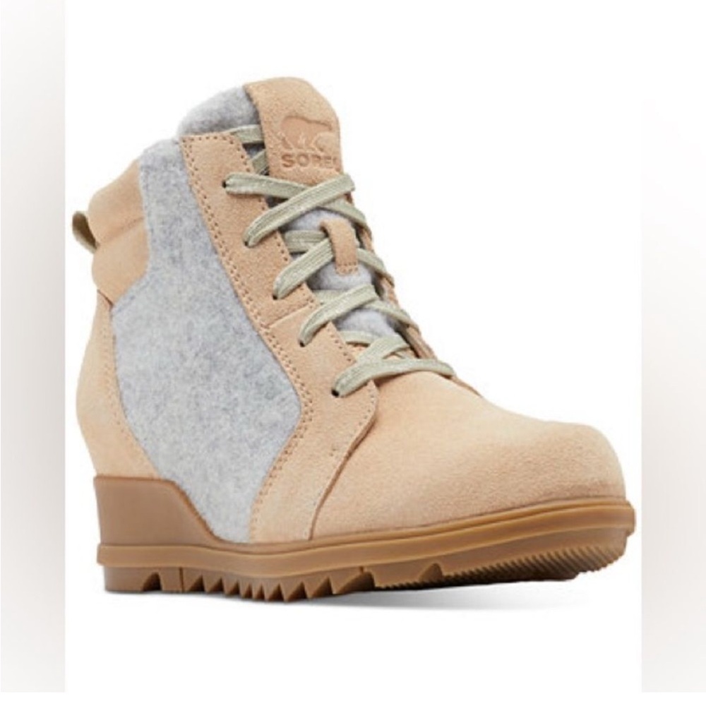 Sorel-Women's Evie Lace-Up Wedge Ankle Booties-Ceramic/Natural- Size 6.5